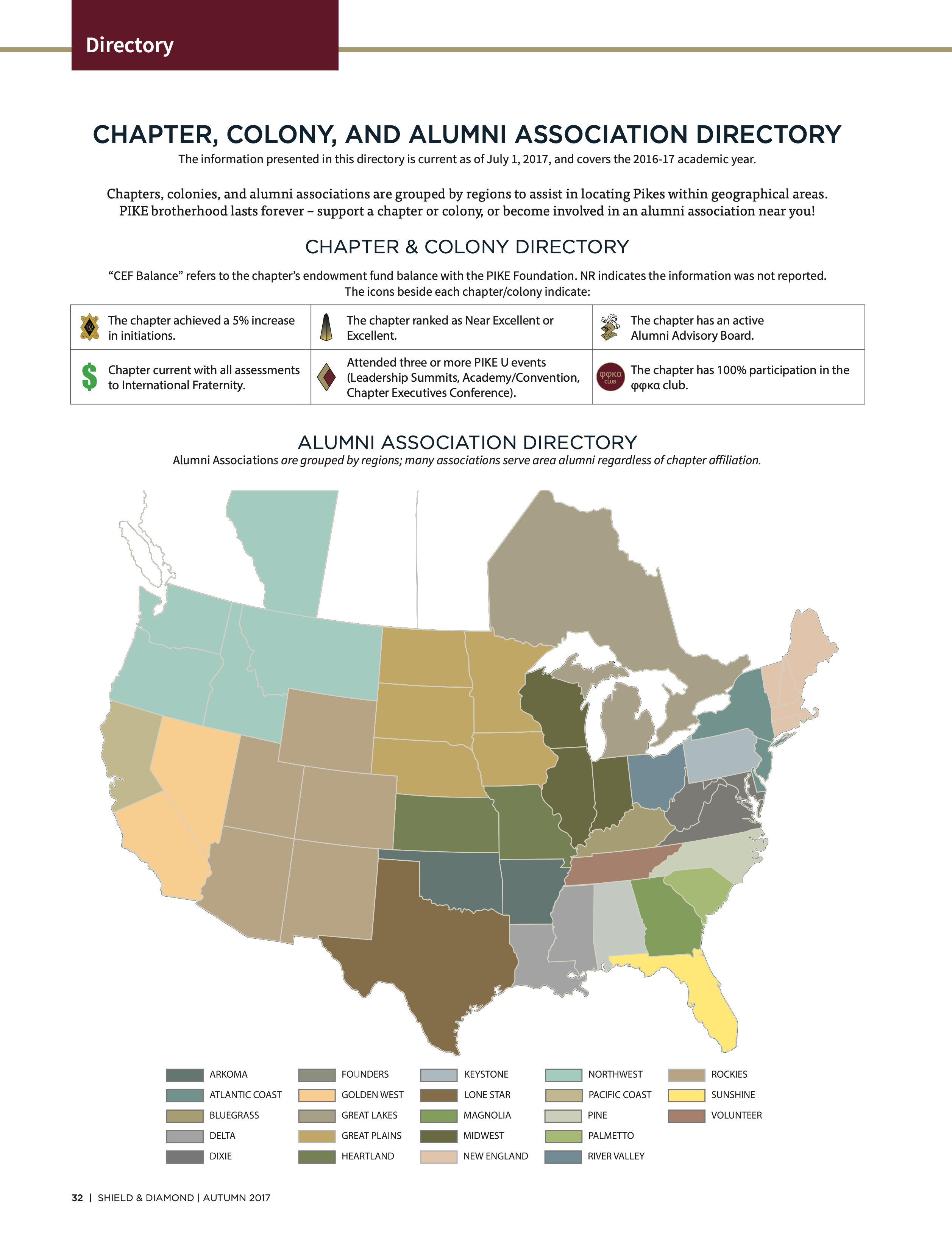 Chapter, Colony, and Alumni Association Directory, Autumn 2017